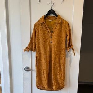 Kings Road Mustard Yellow Button-Up Dress with Pockets! Size S